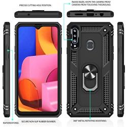 Galaxy A20S Case (Not Fit Galaxy A20/A20E) with HD Screen Protector, Gritup [Military Grade] 360 Degree Rotating Metal Ring Holder Kickstand Armor Bracket Cover Phone Case for Samsung A20S Black