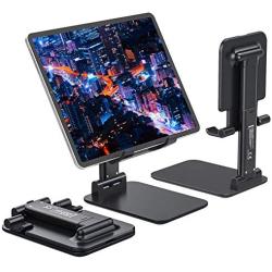 Anozer Foldable & Adjustable Tablet Stand, [2021 Updated] Extendable Compact Desktop Tablet Stand Holder Cradle Dock Compatible with Phones, iPad, Samsung Galaxy Tabs, Kindle(13’’ Max)