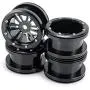 Que-T 4pcs/Set RC Beadlock Wheel Rims, 2.2'' Metal Wheel Hub for 1/10 Axial Wraith TRX4 D90 SCX10 Car (Black)