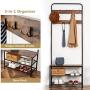 HOOBRO Coat Rack Shoe Bench, Pipe Style Hall Tree Organizer, Entryway Storage Shelf with Unique Double Hooks, Wood Look Accent Furniture with Metal Frame, Industrial Design, Rustic Brown BF01MT01