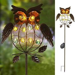 TAKE ME Garden Solar Lights Outdoor,Solar Powered Stake Lights - Metal OWL LED Decorative Garden Lights for Walkway,Pathway,Yard,Lawn (Bronze)