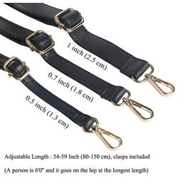 Beaulegan Purse Strap Replacement - Microfiber Leather - 59 Inch Long Adjustable for Crossbody Shoulder Bag - 1 Inch Wide, Black/Gunmetal