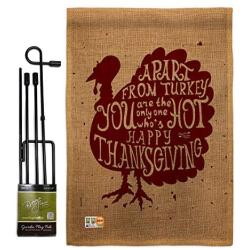 Angeleno Heritage GS137118-DB A Part from Turkey Burlap Fall Thanksgiving Impressions Decorative Vertical 13'' x 18.5'' Double Sided Garden Flag Set Metal Pole Hardware