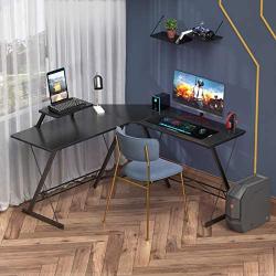 Coleshome L Shaped Desk, 51'' Home Office Corner Desk with Shelf, Gaming Computer Desk with Monitor Stand, PC Table Workstation with Shelf, Black