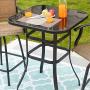 LOKATSE HOME Outdoor Bistro Bar Height Table Metal Frame Square Tempered Furniture Glass Top All Weather for Patio
