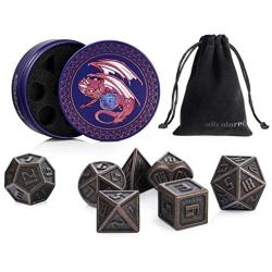 ALLCOLORED 7PCS Standard 16mm Metal DND Dice Set Ancient Copper D&D Polyhedral Dice Metal Tin and Velvet Bag for Playing Tabletop Roleplay Games Dungeons and Dragons