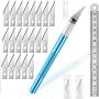 1 Pieces Craft Knife Hobby Knife with Safety Cap and Craft Ruler and 20Pieces Blades for Crafting and Cutting Carving (A- Blue)