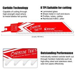 EZARC Carbide Reciprocating Saw Blade R678HM Endurance for Thick Metal, Cast Iron, Alloy Steel 6-Inch 8TPI, 3-Pack