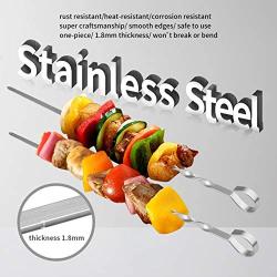 Kabob Skewers Flat Metal BBQ Barbecue Skewer 16.8'' Long Stainless Steel Shish Kebob Sticks Wide Reusable Grilling Skewers Set for Meat Shrimp Chicken Vegetable, 12 Pack Including Bonus 14-Inch Skewers