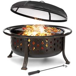 KINGSO 36'' Fire Pit Outdoor Large Steel Wood Burning Fire Pits Bowl BBQ Grill Firepit for Outside with Spark Screen Cooking Grid Poker for Backyard Garden Camping Bonfire Patio, Oil Rubbed Bronze