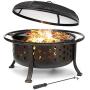 KINGSO 36'' Fire Pit Outdoor Large Steel Wood Burning Fire Pits Bowl BBQ Grill Firepit for Outside with Spark Screen Cooking Grid Poker for Backyard Garden Camping Bonfire Patio, Oil Rubbed Bronze