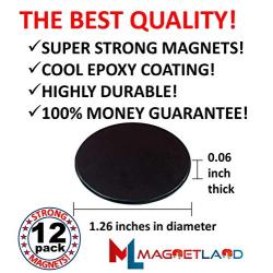 Waterproof Strong Magnets Rare Earth Neodymium: Disc 12 PACK Black Epoxy Super Permanent Round, 1.26''DX0.06''H Powerful Pull Force | Heavy Duty, Kitchen Fridge Door, Science, Art Craft, Office, Therapy