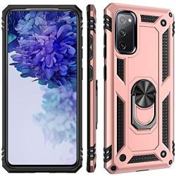 UNKNOK Galaxy S20 FE 5G Case, Galaxy S20 FE Case, [Military Grade] Drop Test Shockproof Protective, Metal Ring Kickstand Magnetic Support Cover for Samsung S20 FE 5G(Rosegold)