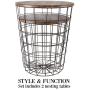 Lavish Home 80-ENDTBL-2 (Set of 2) Nesting End Storage Convertible Round Metal Basket Wood Veneer Top Accent Side Tables, Dark Brown