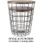 Lavish Home 80-ENDTBL-2 (Set of 2) Nesting End Storage Convertible Round Metal Basket Wood Veneer Top Accent Side Tables, Dark Brown