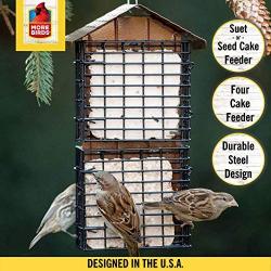 More Birds 38129 Stokes Select Cake Suet Buffet Feeder with Metal Roof, Four, Brown