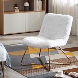 Duhome Faux Fur Upholstered Living Room Chair Accent Chair Modern Desk Chair with Gold Legs White