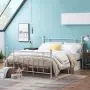 VECELO Full Size Bed Frame, Metal Platform Mattress Foundation/Box Spring Replacement with Headboard Victorian Style, White VECELO Full Size Bed Frame, Metal Platform Mattress Foundation/Box Spring Replacement with Headboard Victorian Style, White
