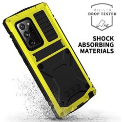 JINGANGYU Samsung Note 20 Ultra Metal Case with Screen Protector Military Rugged Heavy Duty Shockproof with Stand Camera Protector Full Cover case for Note 20 Ultra (Yellow)