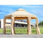 Erommy 12FT Outdoor Canopy Gazebo Hexagonal Double Roof Patio Gazebo Steel Frame Pavilion with Netting and Shade Curtains for Garden,Patio,Party Canopy-Beige