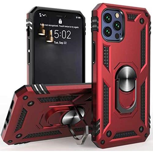 Profer Compatible with iPhone 12 Mini case[5.4 inch] with Stand Magnetic Ring Kickstand Bumper Shockproof Armor Heavy Duty Military Grade Hard Phone Protective Case Red