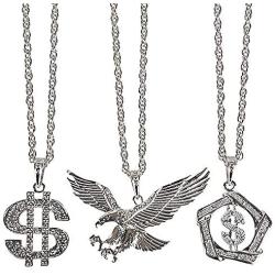 Kicko Assorted Bling Symbol Necklace - 12 Pieces, Shiny and Sparkly Accessories for Men and Women, Silver Chains, Metal Pendants, Ideas, Attain that Swag Look, Fashion Trends