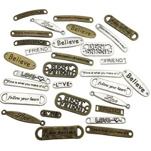 100g Craft Supplies Mixed Letter Words Charms Connector Pendants Beads Charms Pendants for Crafting, Jewelry Findings Making Accessory for DIY Necklace Bracelet (M087)
