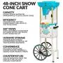 Nostalgia Inch Tall Snow Cone Cart, Metal Scoop Makes 48 Icy Treats, Includes Storage Compartment, Wheels For Easy Mobility – White/Blue