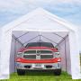 Peaktop Outdoor 10 x 20 ft Upgraded Heavy Duty Carport Car Canopy with Removable Sidewalls, Portable Garage Tent Boat Shelter with Reinforced Triangular Beams and 4 Weight Bags,White