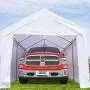 Peaktop Outdoor 10 x 20 ft Upgraded Heavy Duty Carport Car Canopy with Removable Sidewalls, Portable Garage Tent Boat Shelter with Reinforced Triangular Beams and 4 Weight Bags,White