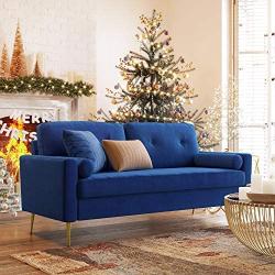 VASAGLE Sofa, Couch for Living Room, Velvet Surface, for Apartment, Small Space, Solid Wood Frame, Metal Legs, Easy Assembly, Mid-Century Modern Design, 71.3 x 32.3 x 33.9 Inches, Blue ULCS002Q01