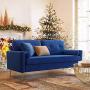 VASAGLE Sofa, Couch for Living Room, Velvet Surface, for Apartment, Small Space, Solid Wood Frame, Metal Legs, Easy Assembly, Mid-Century Modern Design, 71.3 x 32.3 x 33.9 Inches, Blue ULCS002Q01