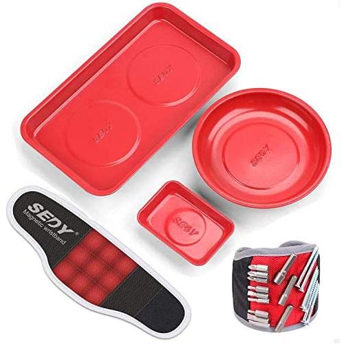 SEDY Magnetic Parts Tray Set, 3-Pieces Magnetic Tool Holders with Magnetic Wristband, MGSS Stainless Steel/Strong Magnet, Hold Any Metal Parts Like Socket Screw Nuts Bolts SEDY Magnetic Parts Tray Set, 3-Pieces Magnetic Tool Holders with Magnetic Wristband, MGSS Stainless Steel/Strong Magnet, Hold Any Metal Parts Like Socket Screw Nuts Bolts