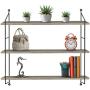 Sorbus Floating Shelf with Metal Brackets — Wall Mounted Rustic Wood Wall Storage, Decorative Hanging Display for Trophy, Photo Frames, Collectibles, and Much More (3-Tier – Grey)