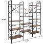 SUPERJARE Triple Wide 5-Tier Bookshelf, Rustic Industrial Style Book Shelf, Wood and Metal Bookcase Furniture for Home & Office - Rustic Brown