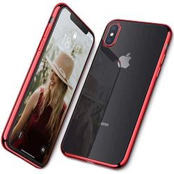 DTTO iPhone Xs Case, Clear Soft TPU Cover Case with Metal Luster Protactive Edge for Apple iPhone Xs(2018), Also Compatible with iPhone X(2017) 5.8 Inch, Red