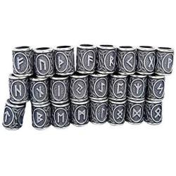 Yahpetes Hair Beads 24 Pcs Viking Rune Beads Sliver Norse Rings 0.51'' Norse Rings Original Viking Runes Charms Beads for Bracelets Paracord Pendant Necklace DIY for Beard Hair