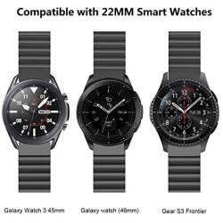 Valkit Compatible Samsung Galaxy Watch 3 45mm/Galaxy Watch 46mm Bands, 22mm Link Bracelet for Men Women Stainless Steel Wrist Band Metal Strap for Galaxy Watch 3 45mm/Gear S3 Frontier, Black