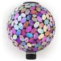 Alpine Corporation Outdoor Solar Powered Pink Glass Mosaic Gazing Globe with LED Lights and Metal Stand, Violet