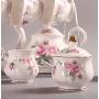 ufengke 15 Piece European Bone China Coffee Cup Set, Ceramic Porcelain Tea Cup Set with Metal Holder, Tea Gift Sets, Pink Camellia Painting