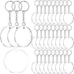 Acrylic Keychain Blanks, 30 Pcs 2 Inch Diameter Round Acrylic Clear Discs Circles with 30 Pcs Metal Split Key Chain Rings