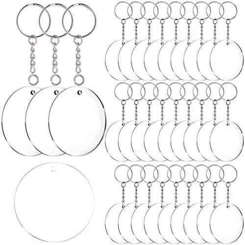 Acrylic Keychain Blanks, 30 Pcs 2 Inch Diameter Round Acrylic Clear Discs Circles with 30 Pcs Metal Split Key Chain Rings