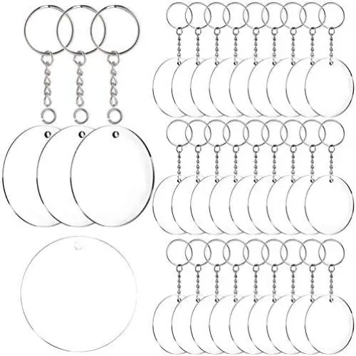 Acrylic Keychain Blanks, 30 Pcs 2 Inch Diameter Round Acrylic Clear Discs Circles with 30 Pcs Metal Split Key Chain Rings Acrylic Keychain Blanks, 30 Pcs 2 Inch Diameter Round Acrylic Clear Discs Circles with 30 Pcs Metal Split Key Chain Rings