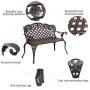 VINGLI 42.5'' Patio Garden Bench Outdoor Metal Rose Loveseat,Cast Iron Cast Aluminium Frame Antique Finish Park Chair,Accented Lawn Front Porch Path Yard Bronze Decor Deck Furniture for 2 Person Seat