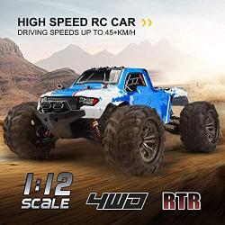 RC Cars, 45KM/H+ High Speed Remote Control Car for Adults 1/12 4WD IPX5 Waterproof All Terrains Off Road Monster Trucks 2.4GHz Hobby Toys with Brushed Motor and 7.4V Large Battery Pack