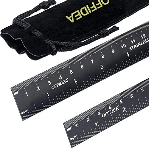 Offidea Steel Ruler 12 Inch and Steel Ruler 6 Inch Set - Metal Rulers with 1/16 and 1/32 Inch Imperial and 1mm and .5mm Metric High Contrast Scales - Conversion Tables - Ideal for School and Office
