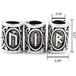 Yahpetes Hair Beads 24 Pcs Viking Rune Beads Sliver Norse Rings 0.51'' Norse Rings Original Viking Runes Charms Beads for Bracelets Paracord Pendant Necklace DIY for Beard Hair