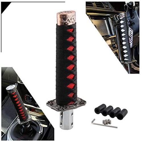 RYANSTAR Katana Shift Knob Samurai Sword Gear Shifter with 4 Adapters Universal Fit Compatible with Manual Cars Most Automatic Cars with 4 Adapters Black+Red