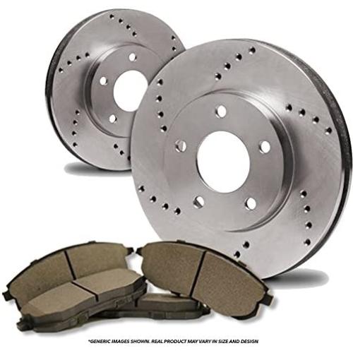 (Front Kit)(High-End) 2 Cross-Drilled Disc Brake Rotors + 4 Semi-Metallic Pads(Fits:- Ram 1500)(5lug)