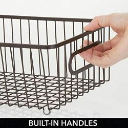 mDesign Metal Bathroom Storage Organizer Basket Bin - Modern Wire Grid Design - for Organization in Cabinets, Shelves, Closets, Vanity Countertops, Bedrooms, Under Sinks - Small Wide - Bronze